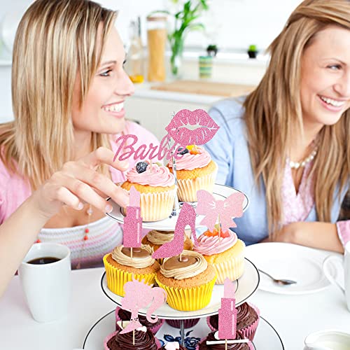 Rsstarxi 24 Pack Princess Cupcake Toppers Glitter High Heel Lipstick Bow Tie Baby Shower Cupcake Picks Princess Theme Bridal Shower Wedding Anniversary Birthday Party Cake Decorations Supplies #TOP3