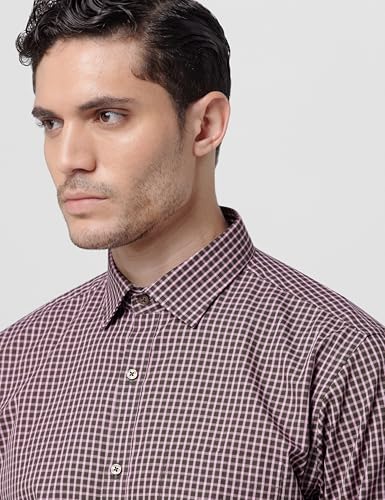 Image of Park Avenue Men's Pure Cotton Checks Pattern Slim Fit Semi Cutaway Collar Full Sleeve Formal Shirt