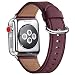 Produktbild WFEAGL Kompatibel für Watch Armband 38mm 40mm 41mm 42mm 44mm 45mm,Lederband Ersatzband mit Edelstahl-Verschluss Kompatibel für Series 7/6/5/4/3/2/1(42mm 44mm, Wein/Silber)