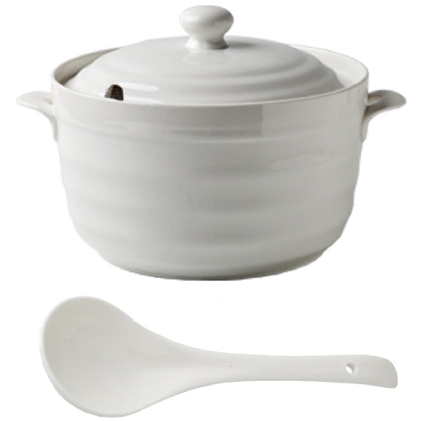 VHJdtE Ceramic stew pots, Small Copper Saucepans White Soup Tureen Porcelain Serving with Lid(Ceramic Cover,2.2L/2Quarts)