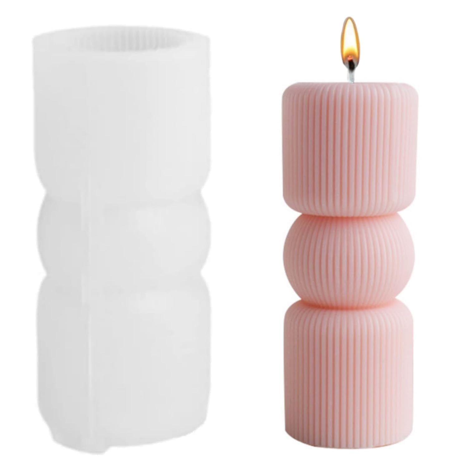 Striped Ball Candle Making Molds I 3D Cylindrical Column Ribbed Striped Round Shape Pillar Mold Aesthetic Geometric Silicone Wax Mould I for DIY Handmade Ornament Aromatherapy Resin Art Craft (ASM140)-image-12