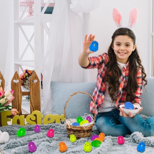 12 Pack Easter Eggs Filled with Light Up Puffer Chicks, LED Squeeze Sensory Fidget Toys, Pre-Filled Flashing LED Stress Relief Balls for Kids Easter Basket Stuffers Party Favors by Halystar - Used condition - Image 7