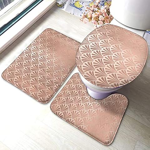 Uliykon Pink Rose Gold Bathroom Mat Sets 3 Piece Set Rugs Memory Foam Mat Set Matches Anti-Skid Toilet Seat Cover Bath Mat Lid Cover Cover