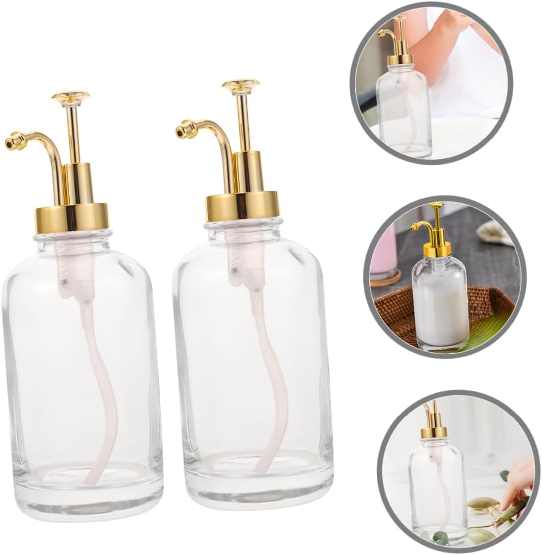 Cabilock 2pcs Syrup Dispenser Multi-function Glass Pump Bottle for Honey Juice and Syrup Compact Kitchen Accessory with Transparent Design for Easy Monitoring