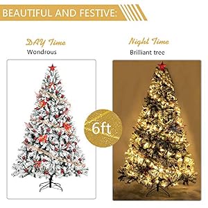 Bonnlo 6 FT Unlit Snow Flocked Hinged Artificial Christmas Pine Tree Full 1050 Tips Branch w/Sturdy Metal Stand for Holiday Xmas Indoor and Outdoor Decoration Bonnlo 6 FT Unlit Snow Flocked Hinged Artificial Christmas Pine Tree Full 1050 Tips Branch wSturdy Metal Stand for Holiday Xmas Indoor and Outdoor Decoration