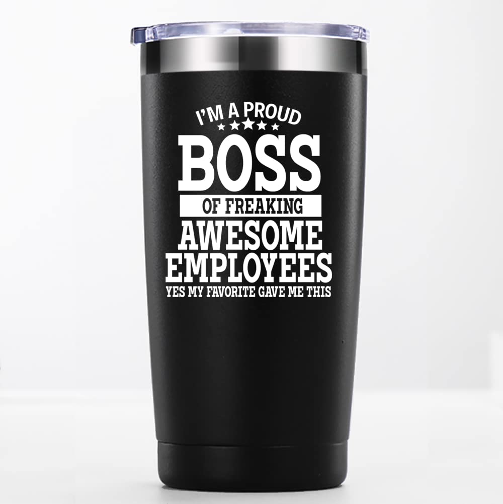 Sonoup Boss Gifts.I Am A Proud Boss 20oz Tumbler.Boss Day,Coworker,Work,Office Gifts for Men Women Friend.Appreciation, Retirement Birthday Christmas for Coworker Colleague Boss.(Black)