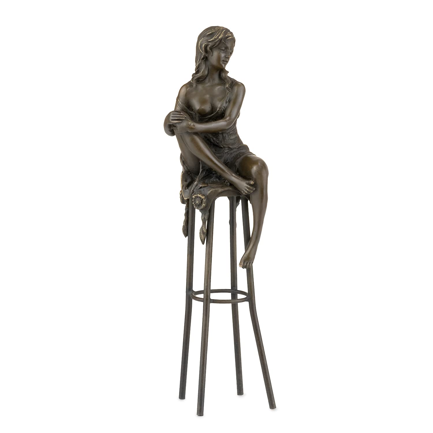 Moritz Figura de bronce mujer sentado en un taburete de bar altura 27,5 cm 0,8 kg escultura estatua antigua