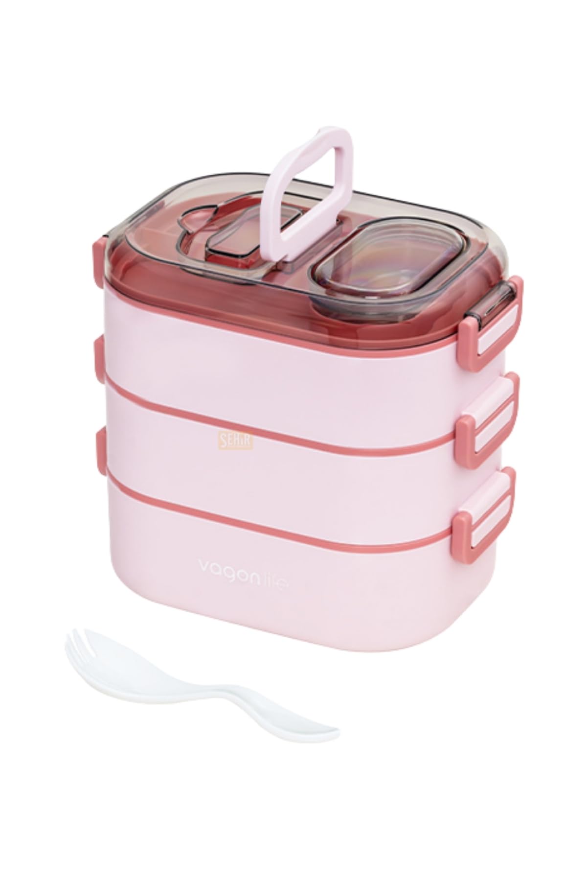Vagonlife Bento 1450ml Lunchbox Üç Katlı 5 Bölmeli ve Mini Sosluklu Çelik Sefer Tası Yemek Kutusu (Lacivert)