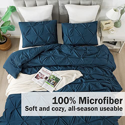 Andency Navy Blue Pinch Pleat Comforter King(104X90Inch), 3 Pieces (1 Pintuck Comforter, 2 Pillowcases) Microfiber Down Alternative Comforter Bedding Set #TOP3