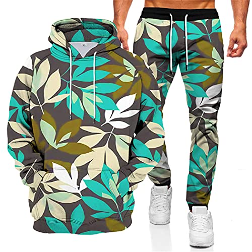 Sweat à capuche imprimé 3D grandes tailles pour homme ensemble feuilles Harajuku