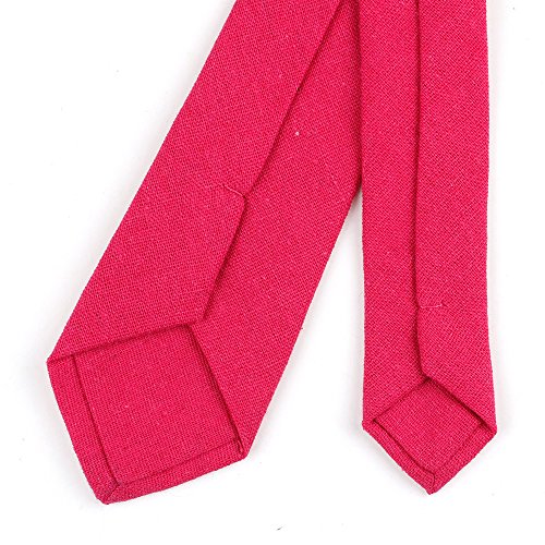Image of Elfeves Men's Skinny Solid Color Tie Causal Cotton Linen Narrow Slim cut Necktie