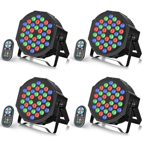 U`King 4PCS Pack LED Par Strahler 36 LED Bühnenlicht Partylicht RGB mit Fernbedienung, Discolicht Scheinwerfer Beleuchtung Moving Head für Stage DJ Party Show Bar Halloween Weihnachten