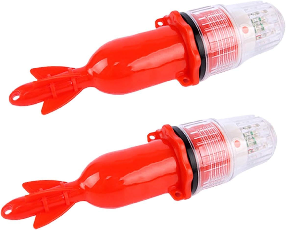 INOOMP Underwater Fishing Lure Light Set, Dual-Color Red and White LED Flashing Strobe, Electronic Light-Controlled Fish for Night Saltwater and Freshwater Fishing, 2pcs (Without Battery)