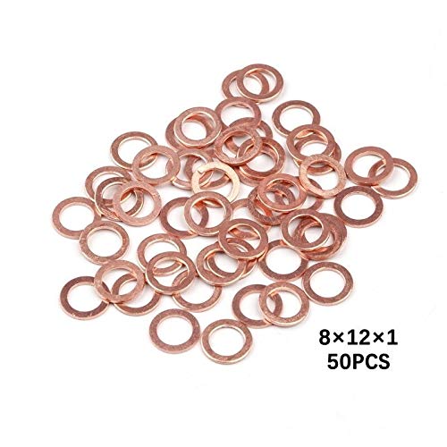 Rondelles d'étanchéité, 50 pièces en cuivre Rondelle d'étanchéité Joint solide Bouchon de vidange d'huile 6 tailles for rondelle d'écrasement de bateau Bague d'étanchéité plate (Diamètre intérieur : 1