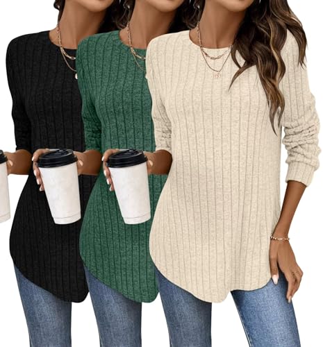 Bliwov Womens Long Sleeve Shirts Fall Tunic Top CrewNeck Dressy Casual Outfits Loose Pullover Sweaters Blouse Fashion Clothes