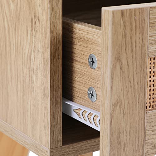 Sophia & William Rattan Nightstands Set Of 2 Side End Table Bedside Table With Rattan Drawer And Solid Wood Legs For Bedroom Living Room And Small Space #TOP1