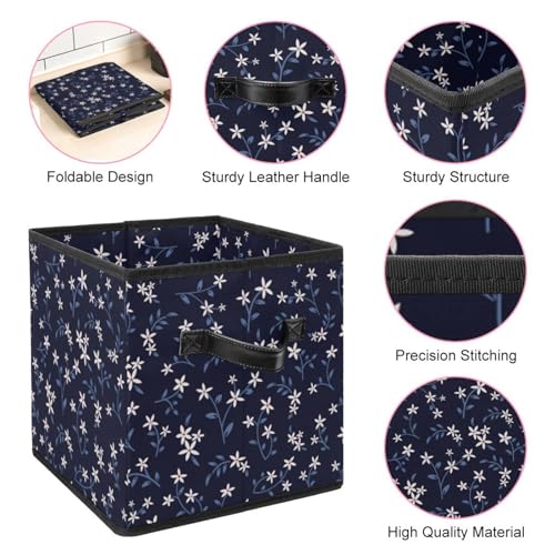Boîte de rangement cube bleu floral pliable en tissu pour placard - 5