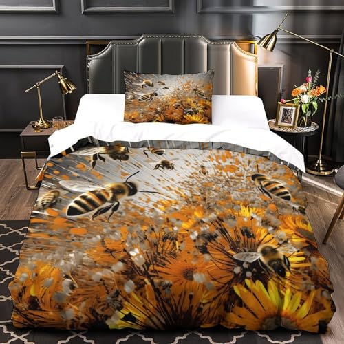 Housse de couette imprimé chrysanthème 3D microfibre avec zip 135x200 cm