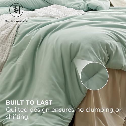 Image of Bedsure Twin XL Comforter Set - Extra Long 5 Pieces Sage Green Twin XL Bedding Set for All Seasons, Boho Contrasting Design Bed in a Bag with Comforter, Sheets, Pillowcase & Sham