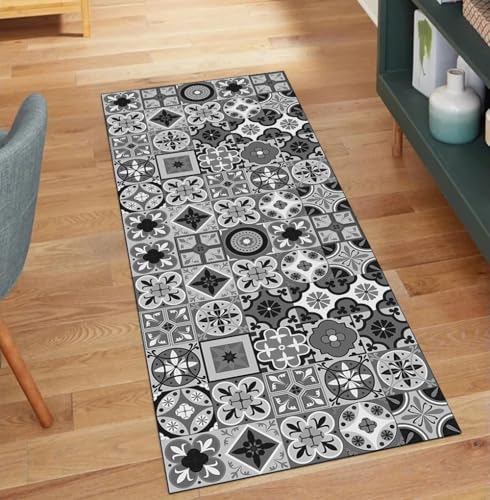 Alfombra para pasillo 60 x 200 cm antideslizante negra boho 2