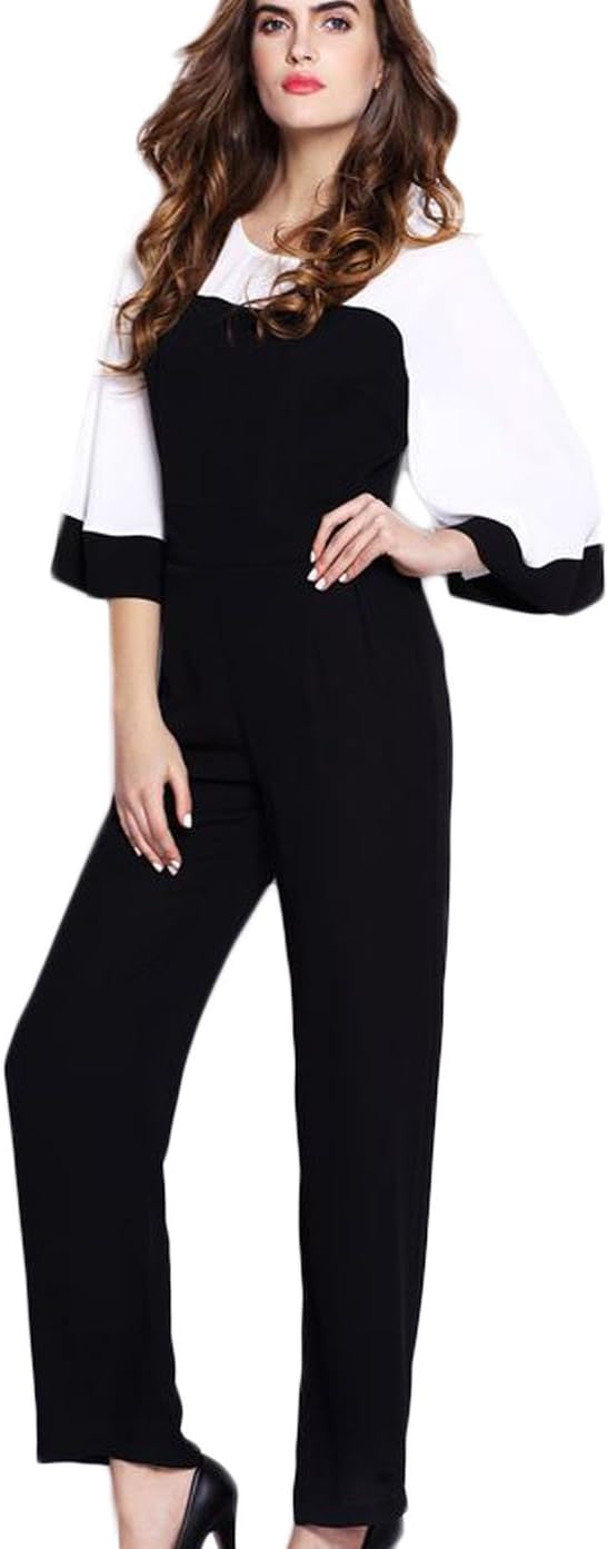 Womens Csual Round Neck Empire Waist Jumpsuit Romper Clubwear White M