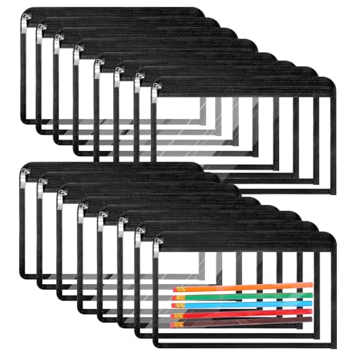 JOUTYFOR 16 Pieces Clear Zipper Pouches Pencil Pouches PVC Makeup Pouch Envelopes Folder Storage Multi Purpose Pouch Document File Organization Bags, Office Supplies (Black Edging, 11.5 x 7.5 Inches)