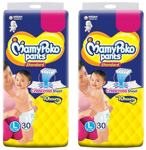 Image of MamyPoko Pants Standard Baby Diapers, Large (L), 30 Count, 9-14 Kg (Pack of 2)