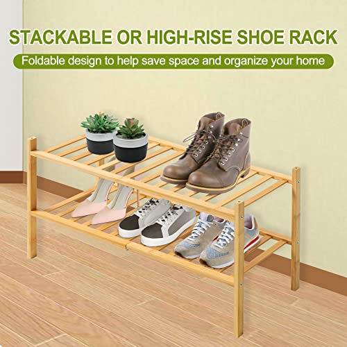 Wangmuxia 2-Tier Bamboo Shoe Rack，Free Standing Shoe Racks Stackable Shoe Rack，Entryway，Hallway, Bathroom And Living Room，Multifunctional Bamboo Rack In Different Combinations (2-Tier) #TOP2