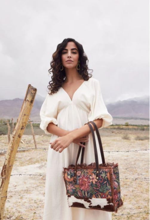 Myra Bag Floral Purses for Women - Cow Hide Bag, Genuine Leather and Canvas Floral Purse, Cowhide Flower Handbags for Women - Image 3