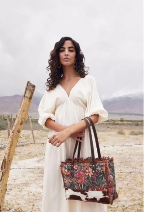 Image of Myra Bag Floral Purses for Women - Cow Hide Bag, Genuine Leather and Canvas Floral Purse, Cowhide Flower Handbags for Women