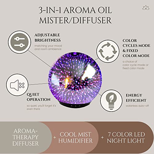 Aroma Outfitters 3D Galaxy Ultrasonic Glass Aromatherapy Diffusers | Aromatherapy Diffuser That Purifies Air | Aromatherapy Oils Humidifier With Amazing Led Lights | Home Essentials | 3D Glass 200Ml #TOP4