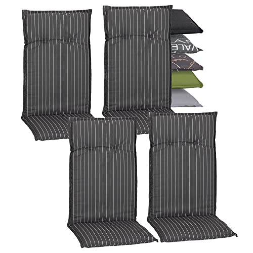 Beo Gartenstuhlauflagen Hochlehner 4er Set Barcelona | Made in EU nach Öko-Tex Standard | Hochlehner Auflagen waschbar | Atmungsaktive Stuhlauflagen Hochlehner mit Nadel-Streifen
