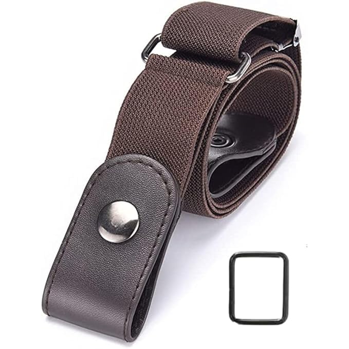 Buckle-Free Elastic Belt, Brown, Adjustable No Buckle Waist Belt with Snap Closure for Men and Women-image-43