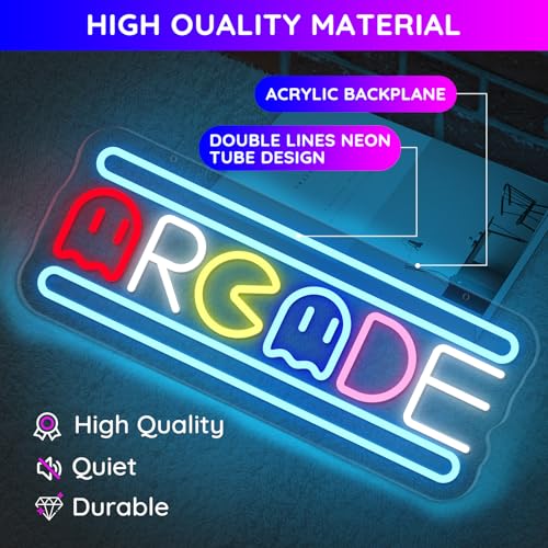 Image of Arcade Neon Light Sign LED USB Powered Dimmable, Retro Ghost Arcade Game Room Neon Lighted Sign for Gaming Room Wall Decor Man Cave for Bedroom Baseroom Decorations Gift