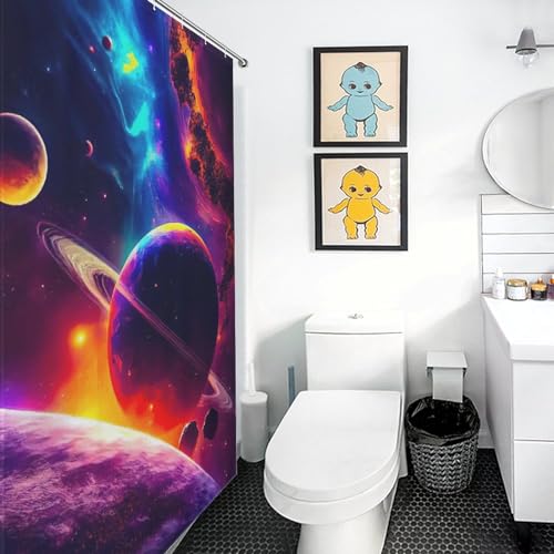 Rideau de douche planète ciel étoilé imperméable 168x183cm avec crochets - 3