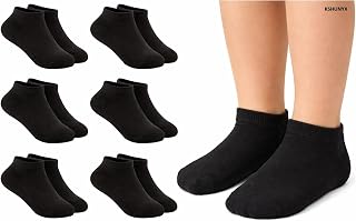 KSHUNYX Toddler Little Boys Girls Ankle Length Cotton Socks Thin Black & White Solid Color Summer 6 Pack 2-16 Years Price In India