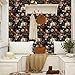 XRUIBZI Black Floral Wallpaper Peel and Stick Vintage Colorful Floral Wallpaper Leaf Contact Paper for Cabinet Waterproof Self Adhesive Wall Paper for Kitchen Countertop Wall 17.5