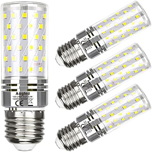 Aogled E27 Led Bulb Lamp 12W 6000K, Equivalent to 100W Halogen Lamp,Daylight White 6000K,1200LM,360 Angle Corncob,Edison Screw Bulb,Not Dimmable,No Flickering AC85-265V E27 Led Lighting,Pack of 4