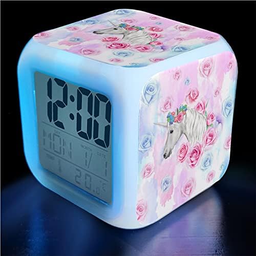 XUWU Unicorn Alarm Clock for Girls 7 LED Color Changing Wake Up Bedside for Boys Girls Bedroom with Data and Temperature Display