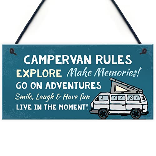 Red Ocean Campervan Rules Sign Hanging Door Plaque Caravan Sign Holiday Gift For Him Her Men Women