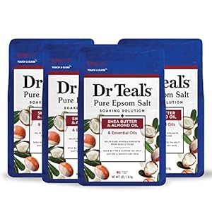 Dr Teal’s Pure Epsom Magnesium Salt Soak, Shea Butter & Almond, 3 lbs (Pack of 4)