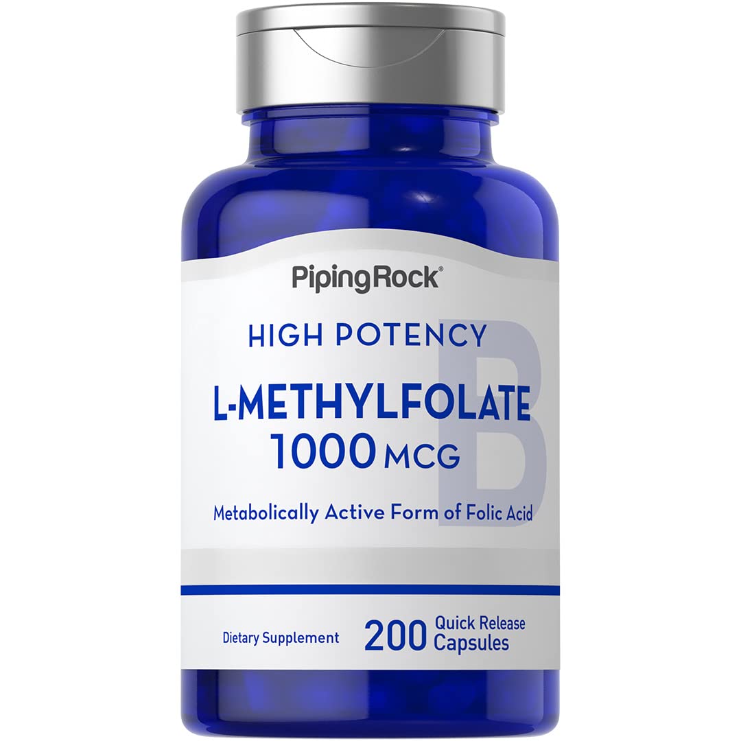 Piping RockL Methylfolate Supplement | 1000 mcg | 200 Capsules | Active Form of Folic Acid | Non-GMO, Gluten Free