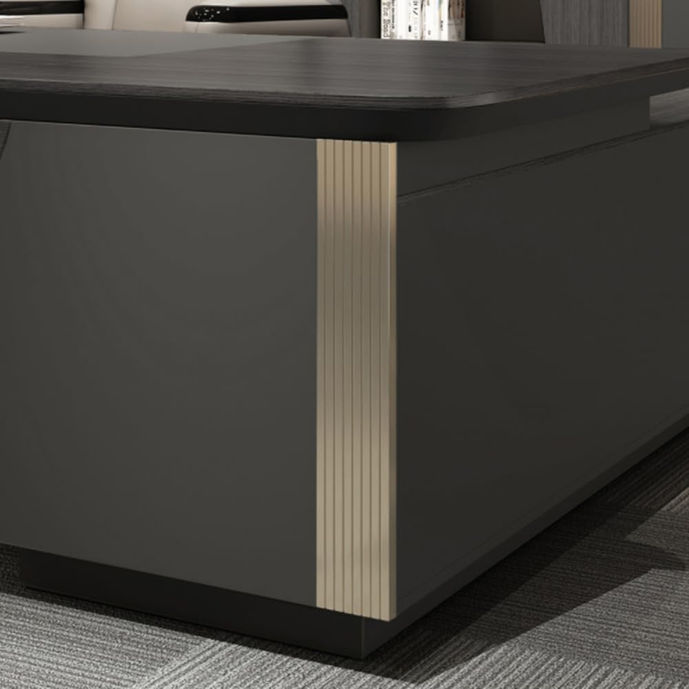 94" L-Shaped Executive Desk with Drawers, Modern Large Business Home Office Desk Built-in Cable Box Wide Desktop Management Working Table for Boss, Business Owners