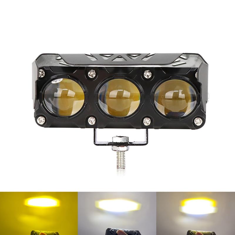 Image of 30W LED Auxiliary Light 3 Lens, Yellow White Beam, 4 Modes Flashing Fog Lamp for Bike & Car