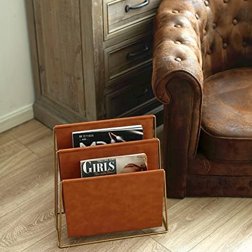 Modern PU Leather Magazine Holder - Stylish Metal Newspaper Rack for Living Room, Bedroom, Office - Sofa-Side Storage Organizer for Books and Magazines