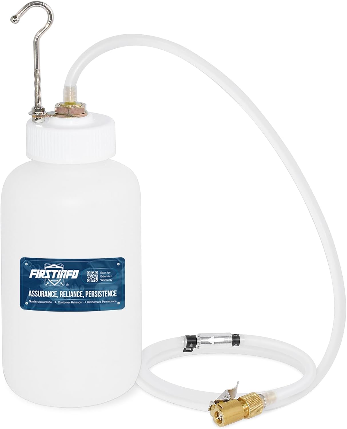 FIRSTINFO Brake Service Brake Fluid Bleeder Bottle/Receiver with Non-Return Check Valve + Hook Fixed (33 Oz / 1 Liter/Fixing Clamp)