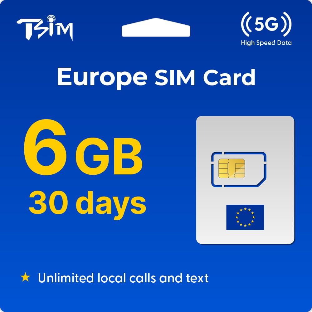 Europe Sim Card 30 Day 6GB Data | Unlimited Local Calls & SMS + 2000 Minutes India Call | 5G Network | Hotspot Tethering Allowed