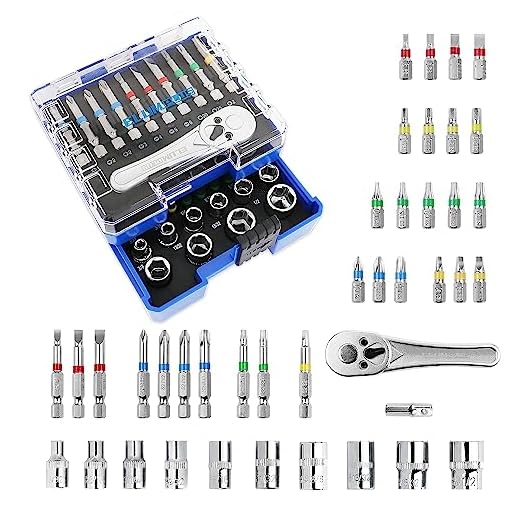 ELUMPLUS 1/4" Mini Ratchet Set (41-Piece) Small Ratchet Wrenches Set, Ratchet Screwdriver Bit Set, Phillips/Slotted/Hex/Square/Torx Bits, SAE Sockets Set with Case
