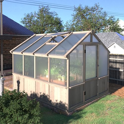 Image of MUPATER 8' x 8' Wooden Polycarbonate Greenhouse with Ventilated Window & Lockable Door, 6mm Polycarbonate Panels for UV Protection, Walk-in Greenhouse for Outdoors, Patio, Backyard, Brown