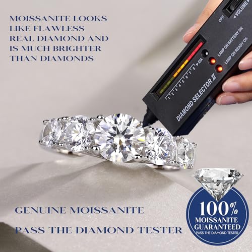5 Stone 1ct Moissanite Ring for Women, 6.5MM D Color VVS1 Clarity Round Brilliant Lab-Grown Moissanite Engagement Wedding Promise Ring for Women, Anniversary and Bridal Gift, All Size4